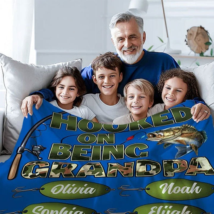 Custom Hooked On Being Papa Fishing Soft Throw Blanket - Canvasgiftco