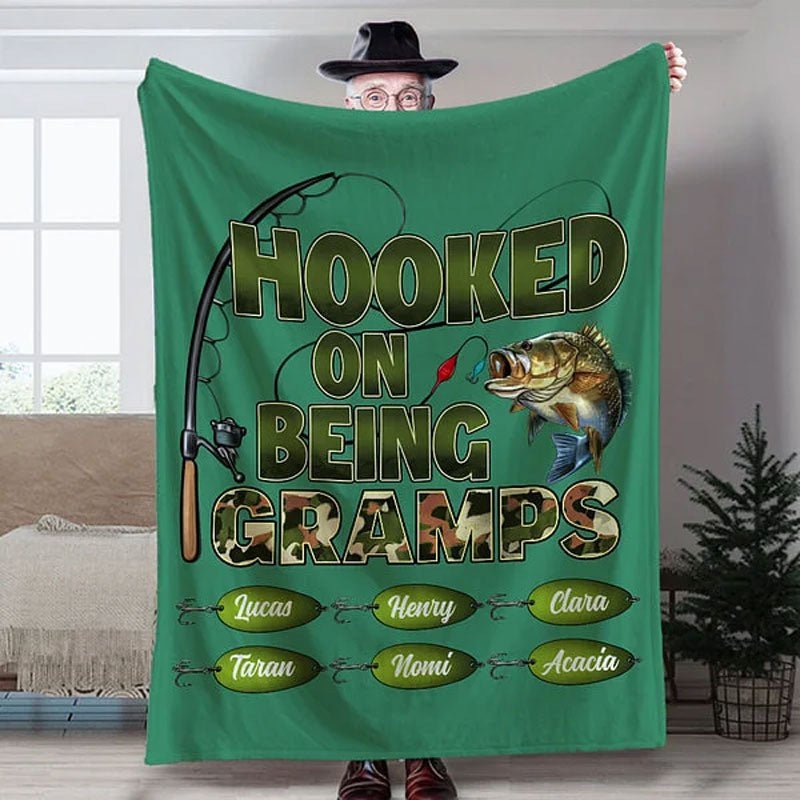 Custom Hooked On Being Papa Fishing Soft Throw Blanket - Canvasgiftco