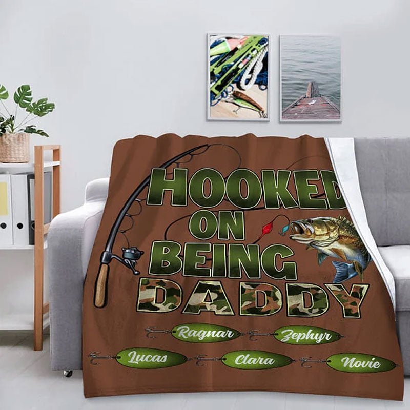 Custom Hooked On Being Papa Fishing Soft Throw Blanket - Canvasgiftco