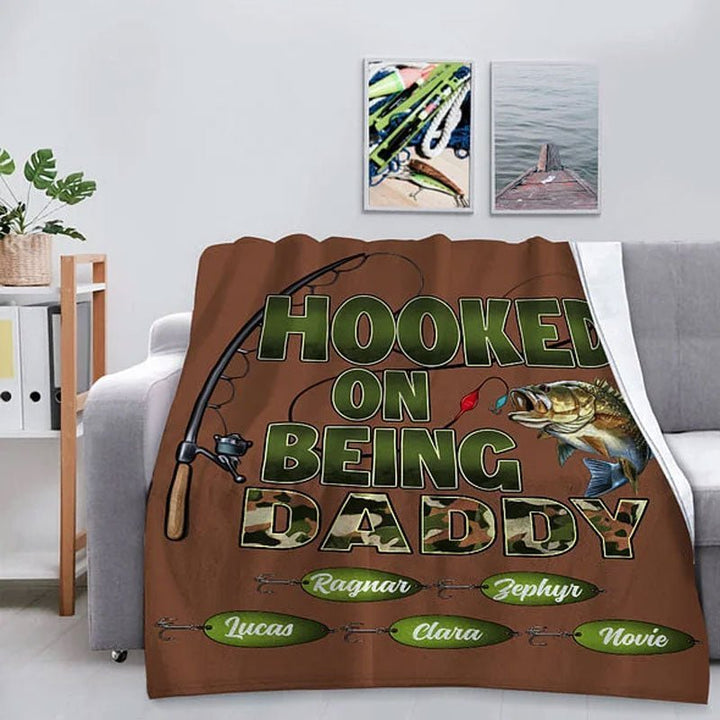 Custom Hooked On Being Papa Fishing Soft Throw Blanket - Canvasgiftco