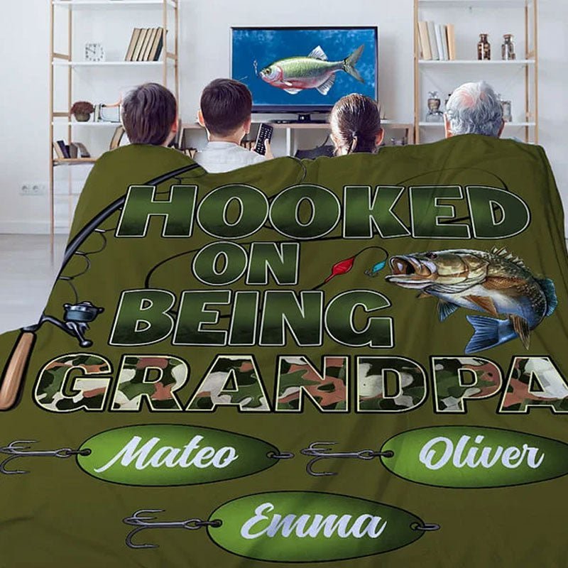 Custom Hooked On Being Papa Fishing Soft Throw Blanket - Canvasgiftco