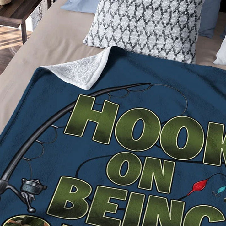 Custom Hooked On Being Papa Fishing Soft Throw Blanket - Canvasgiftco