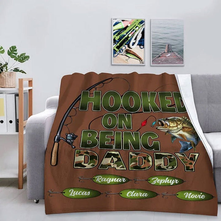 Custom Hooked On Being Papa Fishing Soft Throw Blanket - Canvasgiftco