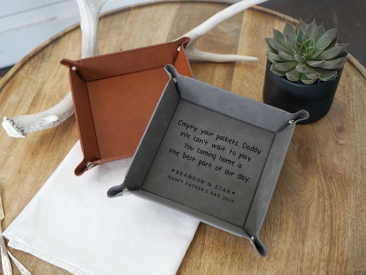 Custom Leather Catchall Personalized Valet Tray for Men - Canvasgiftco