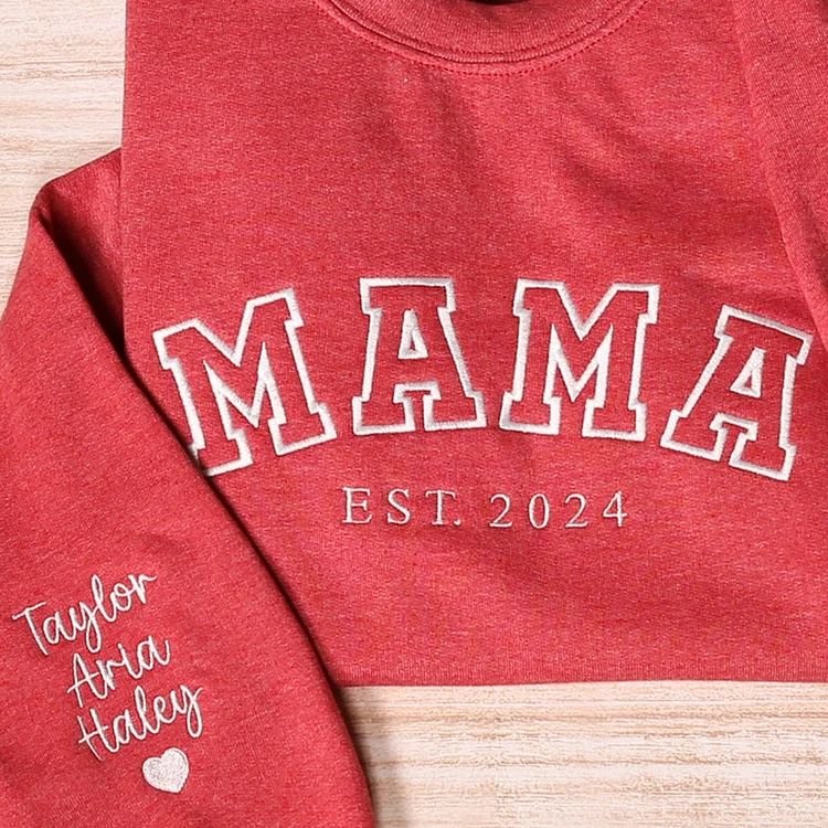 Custom Mama Embroidered Sweatshirt With Kids Names Sleeve - Canvasgiftco