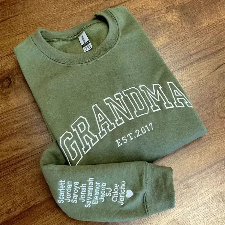 Custom Mama Embroidered Sweatshirt With Kids Names Sleeve - Canvasgiftco