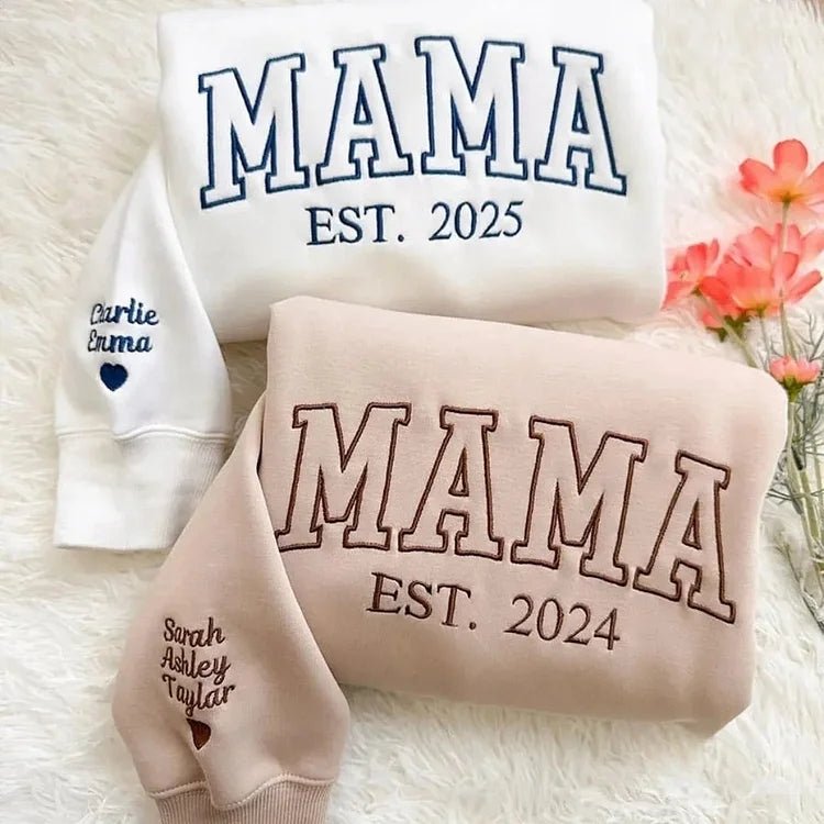 Custom Mama Embroidered Sweatshirt With Kids Names Sleeve - Canvasgiftco