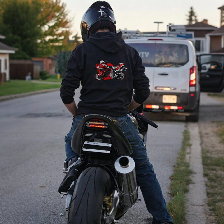 Custom Motorcycle Embroidered Hoodie – Front or Back Design Biker Hoodie 🏍️🧵 - Canvasgiftco