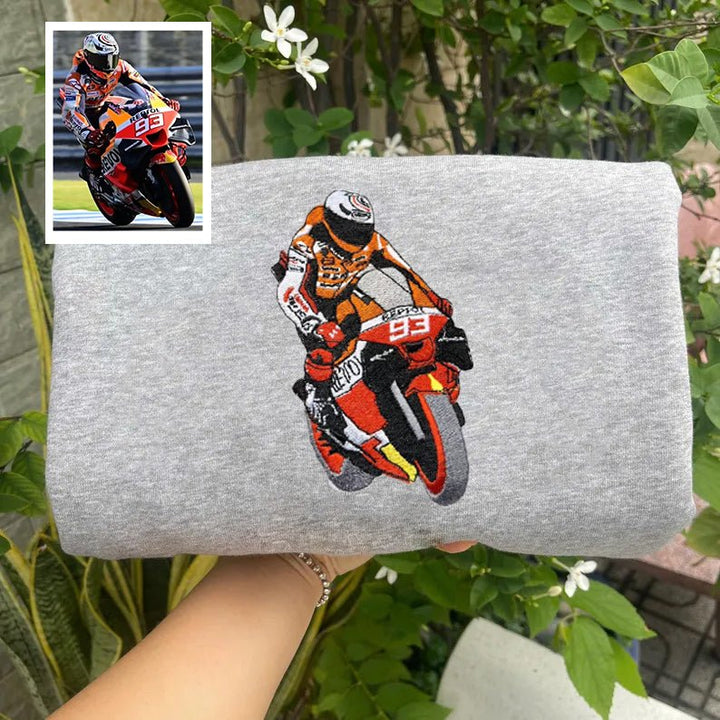 Custom Motorcycle Embroidered Hoodie – Front or Back Design Biker Hoodie 🏍️🧵 - Canvasgiftco