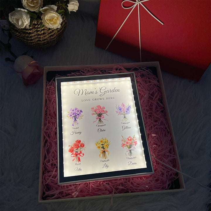 Custom Name Birth Flower Bouquet Night Light Mirror - Canvasgiftco
