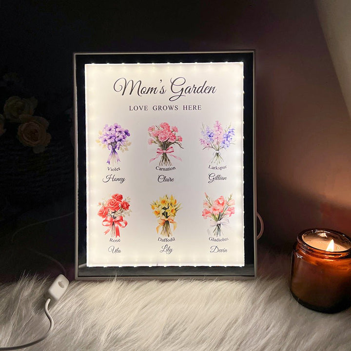 Custom Name Birth Flower Bouquet Night Light Mirror - Canvasgiftco
