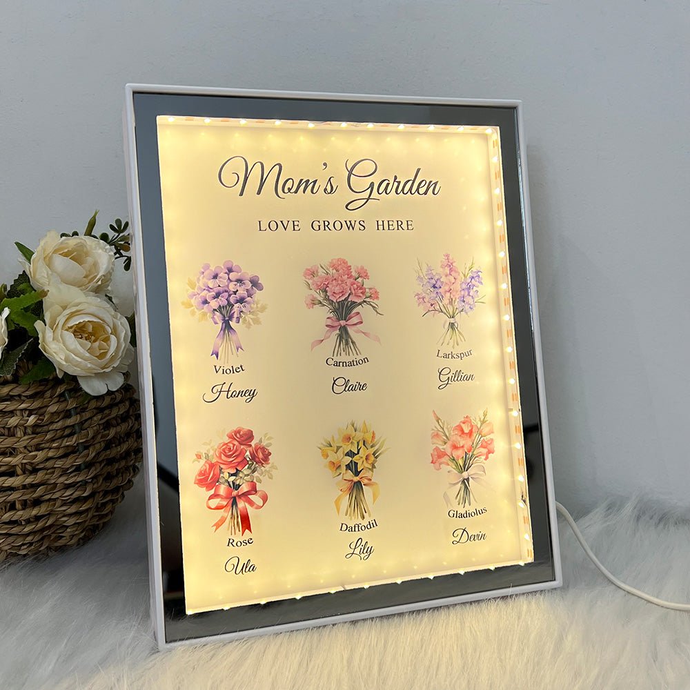 Custom Name Birth Flower Bouquet Night Light Mirror - Canvasgiftco