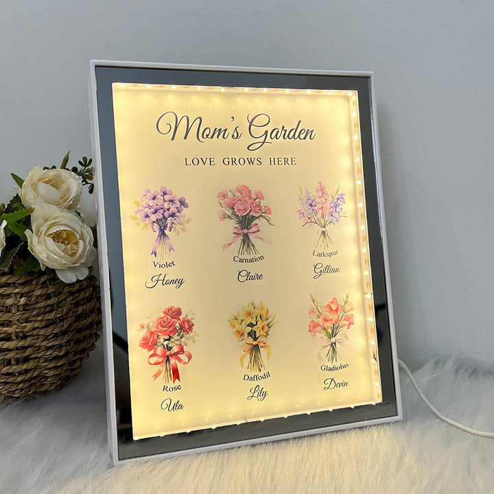 Custom Name Birth Flower Bouquet Night Light Mirror - Canvasgiftco
