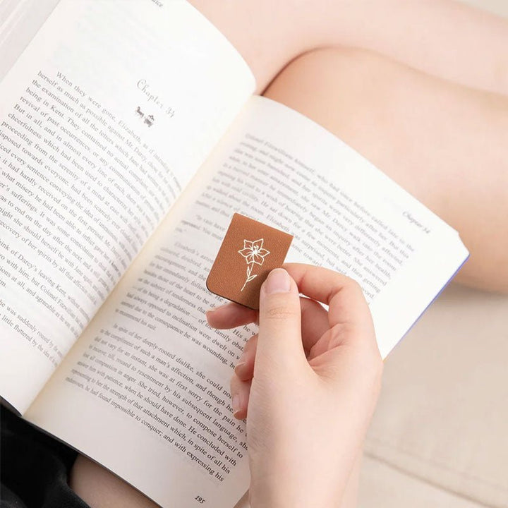 Custom Personalized Magnetic Leather Bookmark - With Name and Birthday Flowers - Canvasgiftco