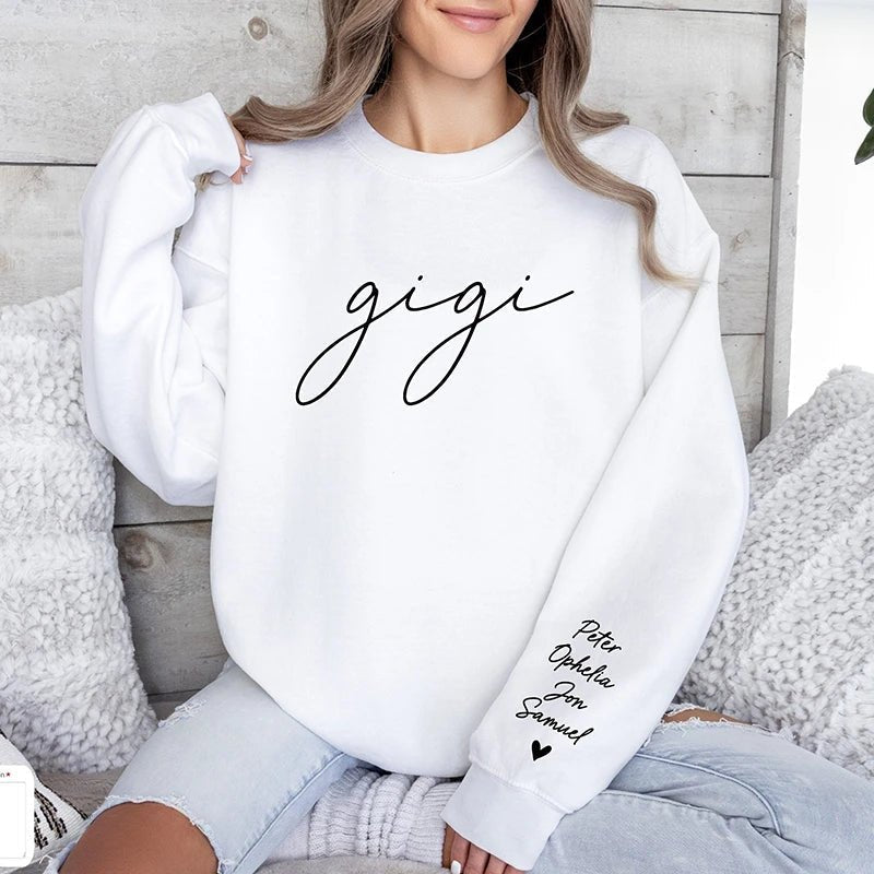Custom Puff Print Sweatshirt Est Year with Kids Names on Sleeve - Canvasgiftco