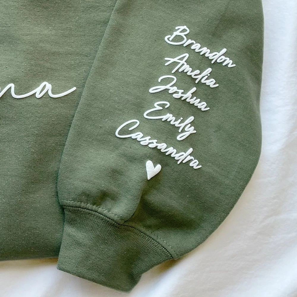 Custom Puff Print Sweatshirt Est Year with Kids Names on Sleeve - Canvasgiftco