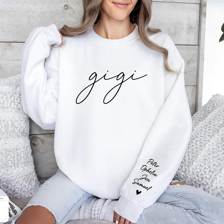 Custom Puff Print Sweatshirt Est Year with Kids Names on Sleeve - Canvasgiftco
