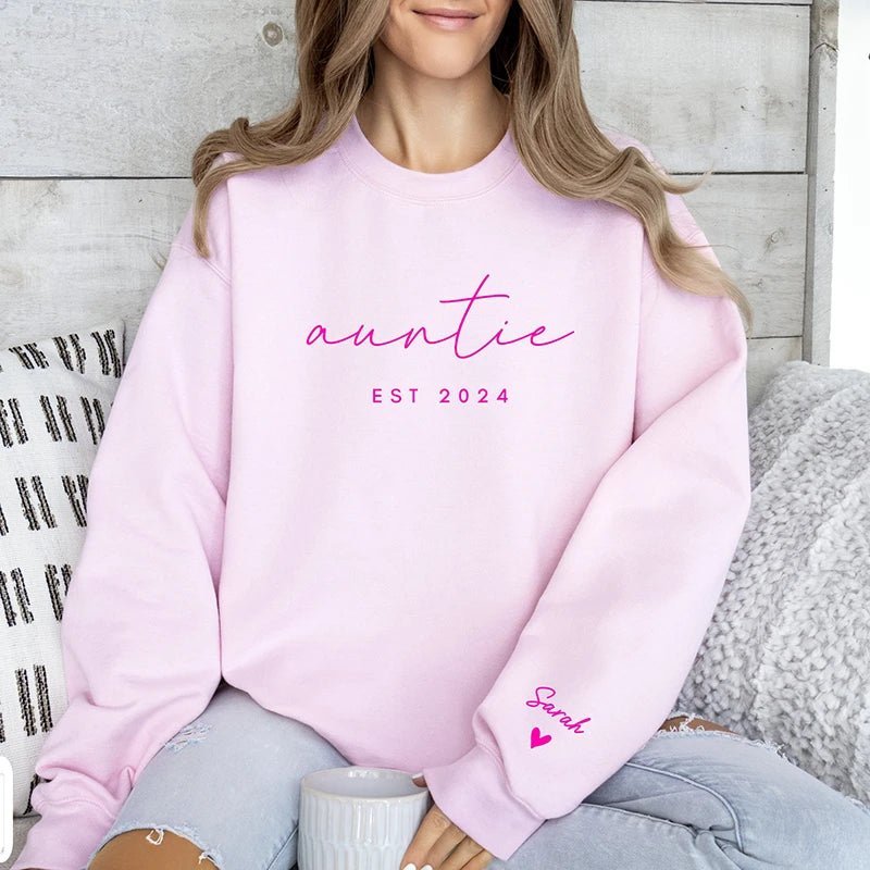 Custom Puff Print Sweatshirt Est Year with Kids Names on Sleeve - Canvasgiftco