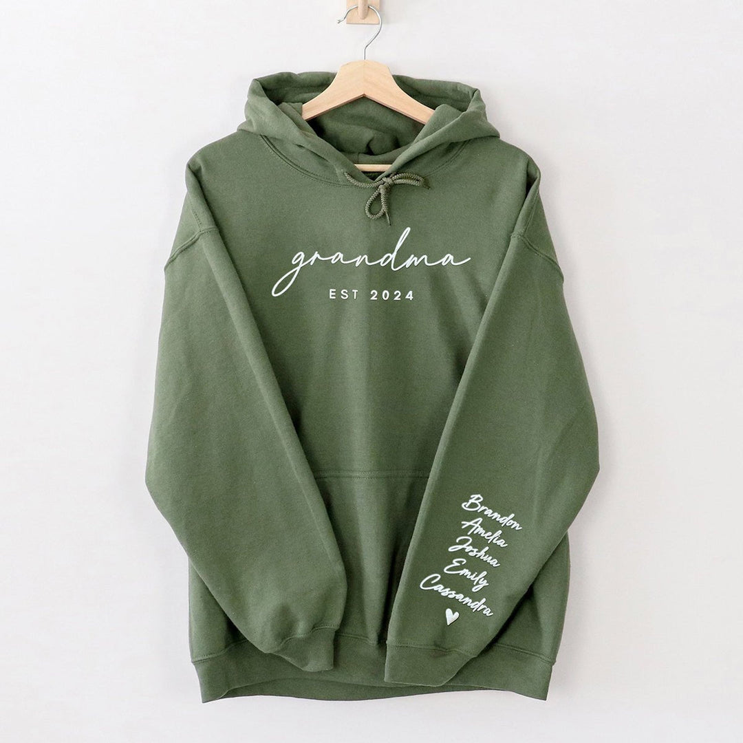 Custom Puff Print Sweatshirt Est Year with Kids Names on Sleeve - Canvasgiftco