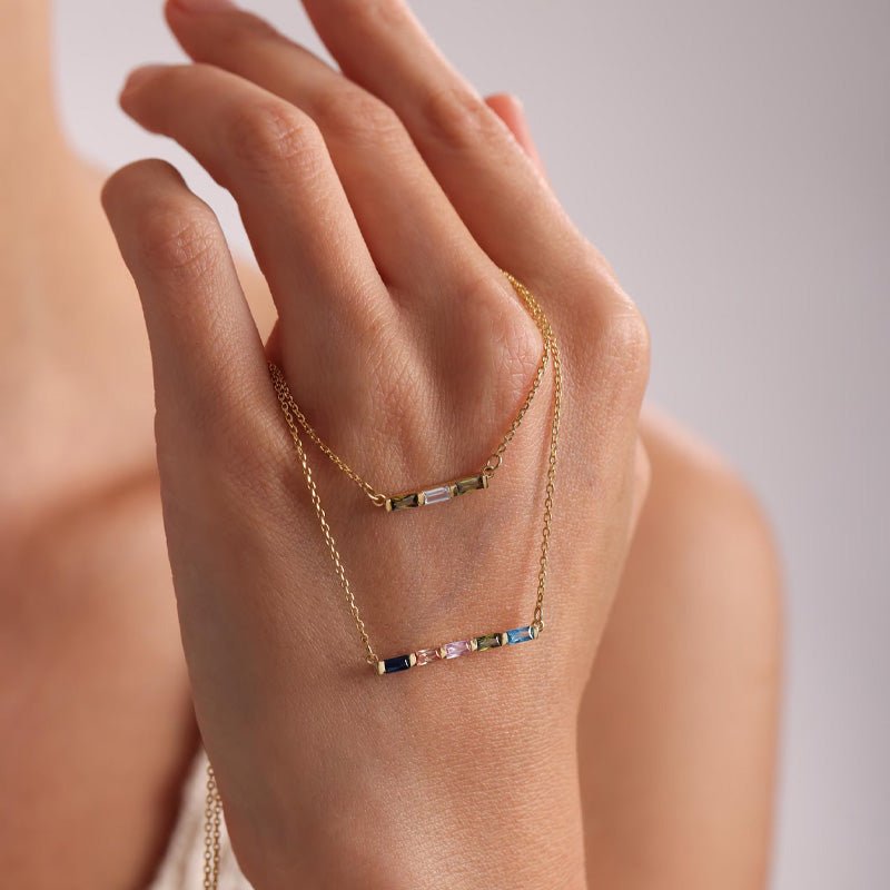 Custom Rectangular Birthstone Necklace - Canvasgiftco