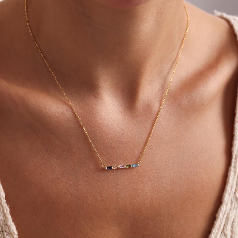 Custom Rectangular Birthstone Necklace - Canvasgiftco