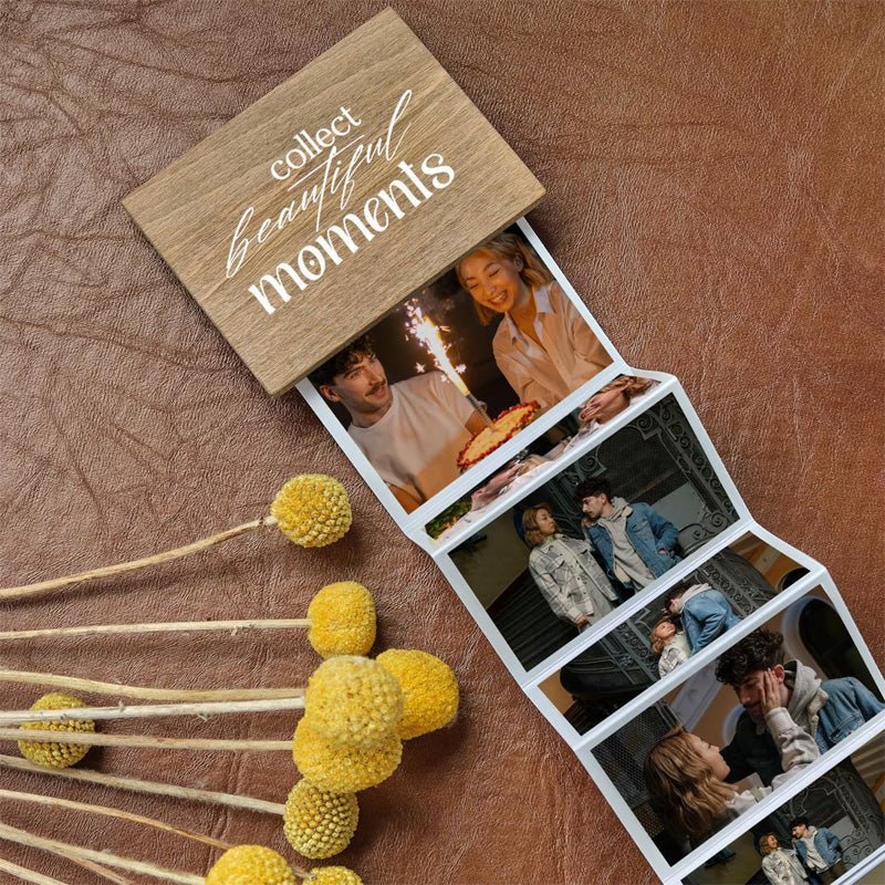 Custom Vintage Carved Color Printed Pull-Out Folding Photo Wooden Box - Canvasgiftco
