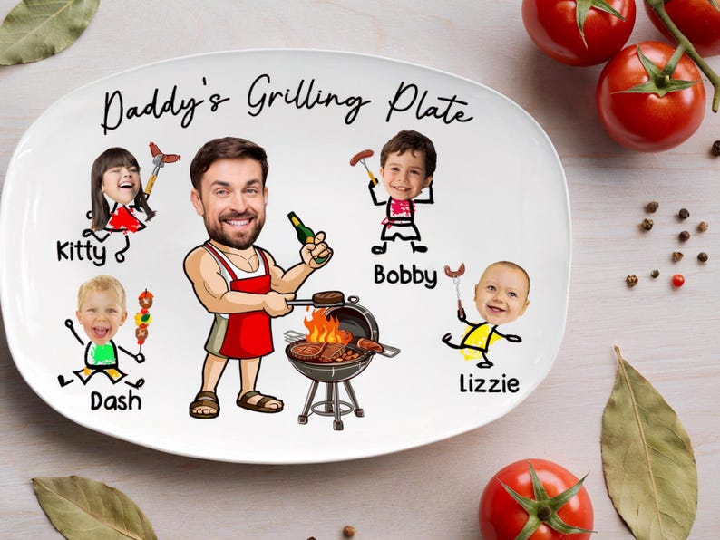 Customized Barbecue Platter With Child's Name Printed On It As Father's Day Gift - Canvasgiftco