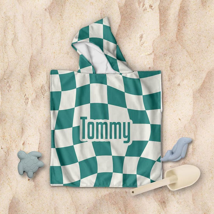 Customized Children's Hooded Checkerboard Pattern Beach Towel - Canvasgiftco