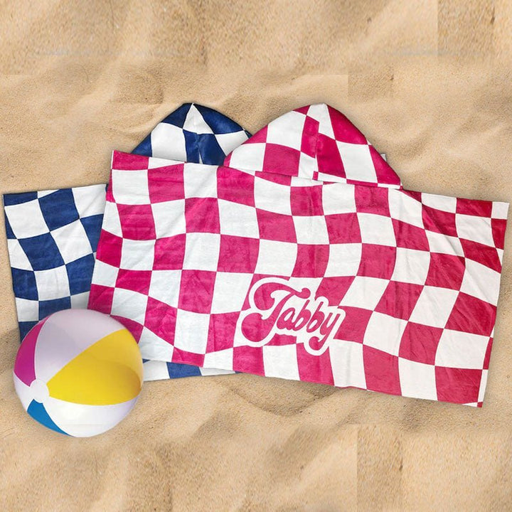 Customized Children's Hooded Checkerboard Pattern Beach Towel - Canvasgiftco