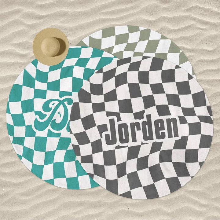 Customized Children's Hooded Checkerboard Pattern Beach Towel - Canvasgiftco
