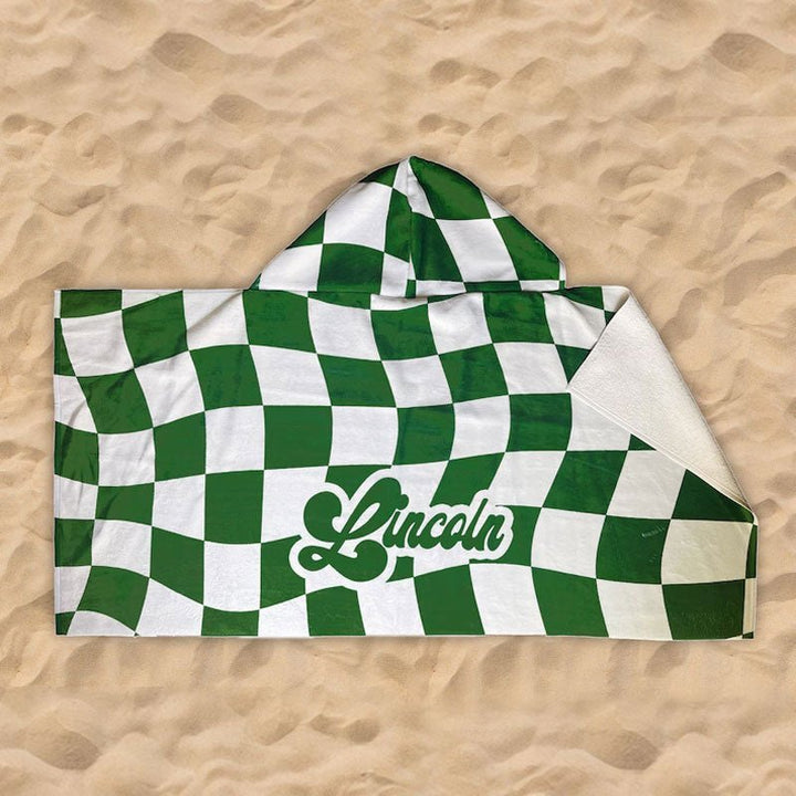 Customized Children's Hooded Checkerboard Pattern Beach Towel - Canvasgiftco