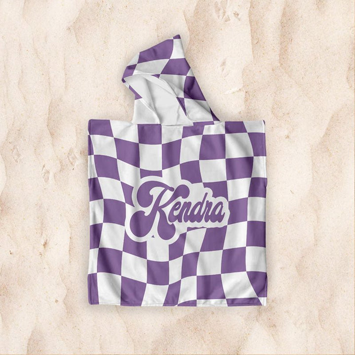 Customized Children's Hooded Checkerboard Pattern Beach Towel - Canvasgiftco