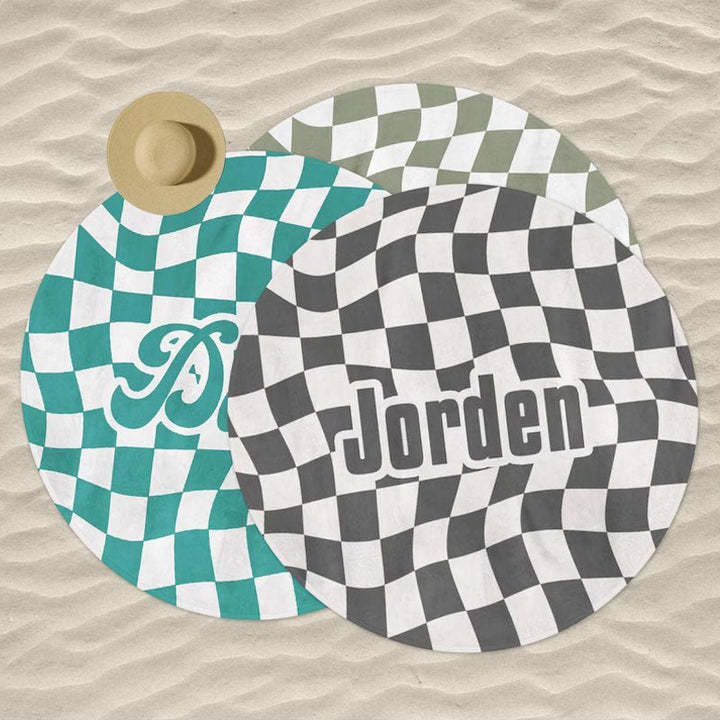 Customized Children's Hooded Checkerboard Pattern Beach Towel - Canvasgiftco