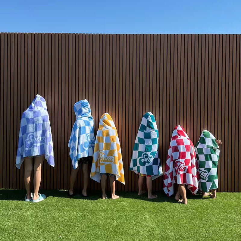 Customized Children's Hooded Checkerboard Pattern Beach Towel - Canvasgiftco