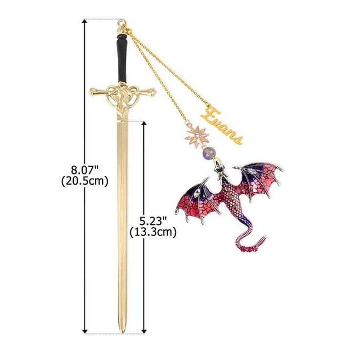 Customized Personalized Dragon Sword Pearl Star Fantasy Bookmark - Canvasgiftco