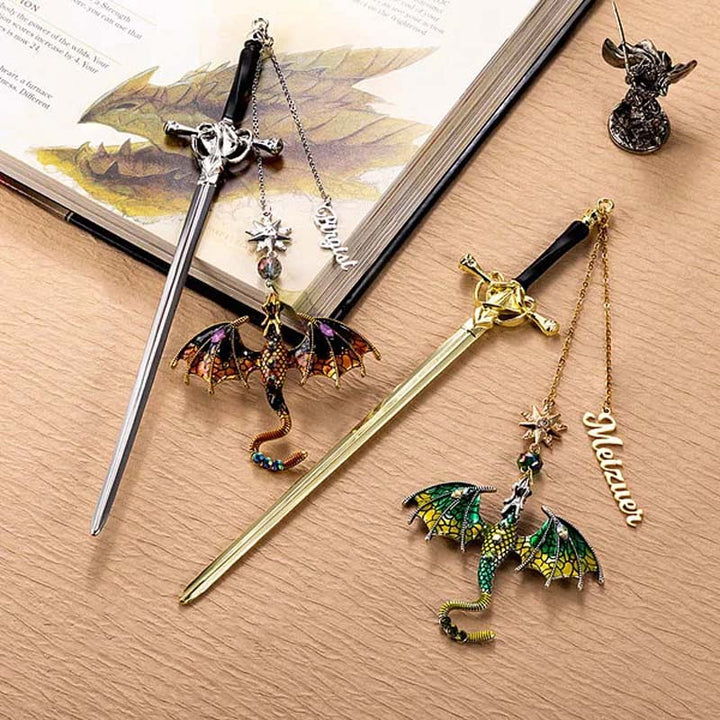 Customized Personalized Dragon Sword Pearl Star Fantasy Bookmark - Canvasgiftco