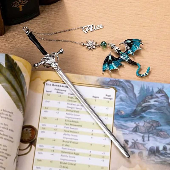 Customized Personalized Dragon Sword Pearl Star Fantasy Bookmark - Canvasgiftco