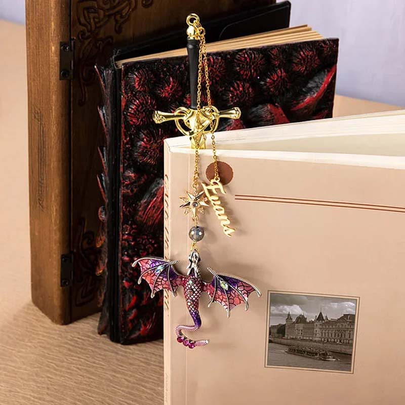 Customized Personalized Dragon Sword Pearl Star Fantasy Bookmark - Canvasgiftco