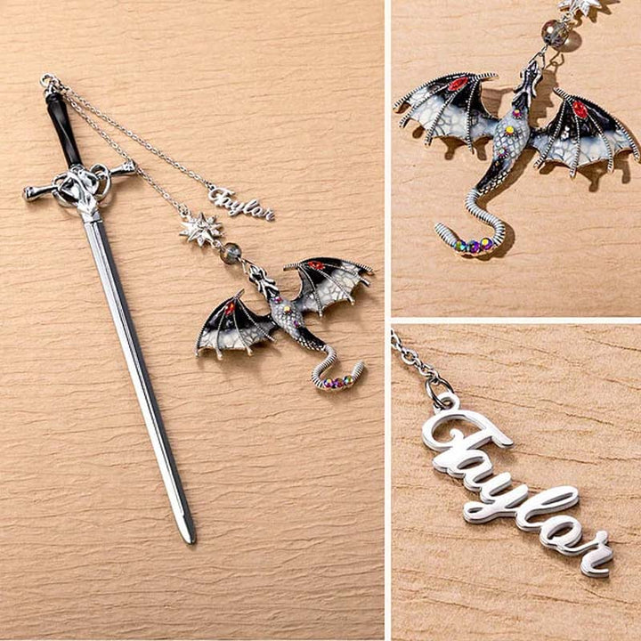 Customized Personalized Dragon Sword Pearl Star Fantasy Bookmark - Canvasgiftco