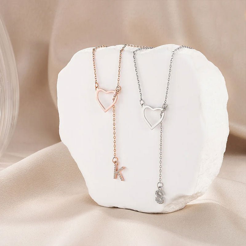 Customized Personalized Heart Lasso Necklace-Inlaid Zirconia Letters - Canvasgiftco