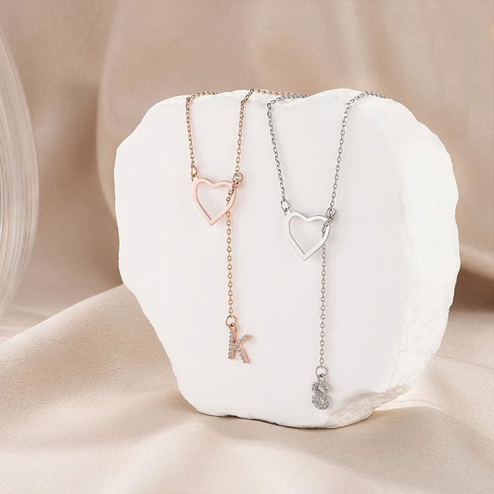 Customized Personalized Heart Lasso Necklace-Inlaid Zirconia Letters - Canvasgiftco