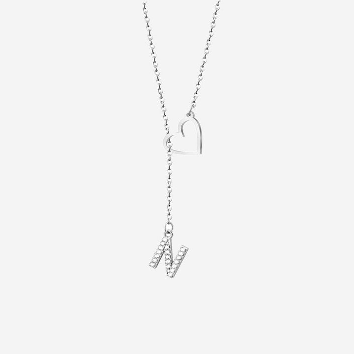 Customized Personalized Heart Lasso Necklace-Inlaid Zirconia Letters - Canvasgiftco