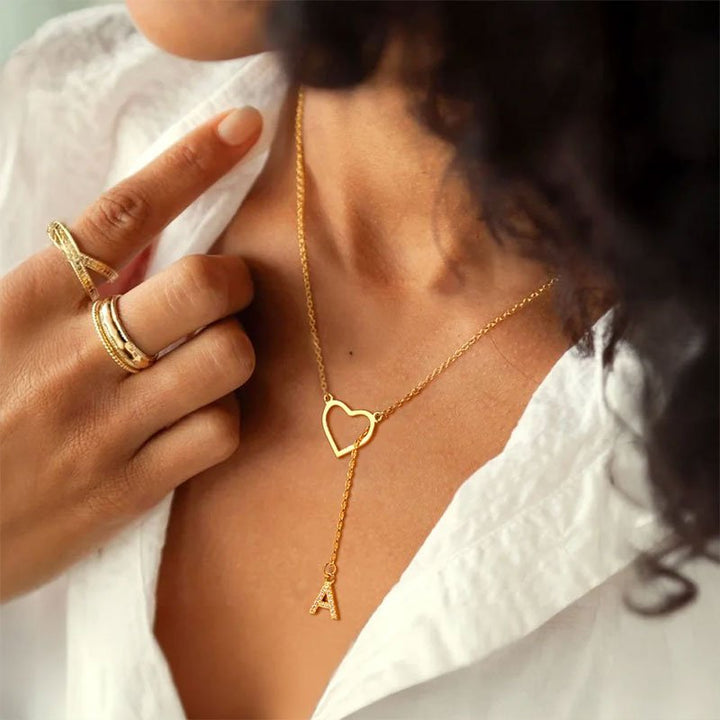 Customized Personalized Heart Lasso Necklace-Inlaid Zirconia Letters - Canvasgiftco