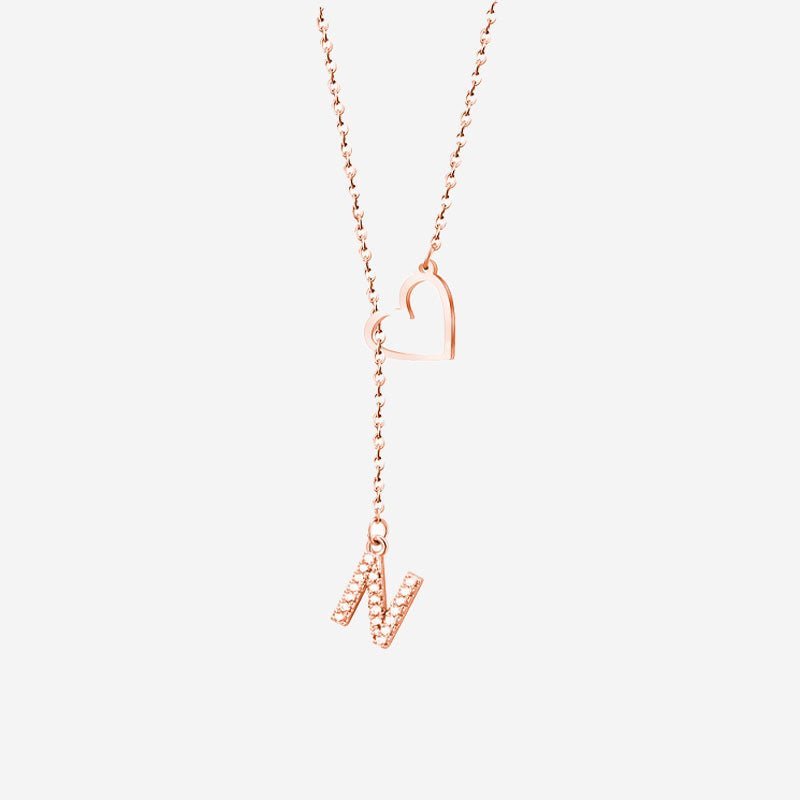Customized Personalized Heart Lasso Necklace-Inlaid Zirconia Letters - Canvasgiftco