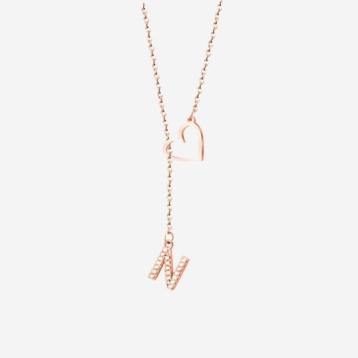 Customized Personalized Heart Lasso Necklace-Inlaid Zirconia Letters - Canvasgiftco