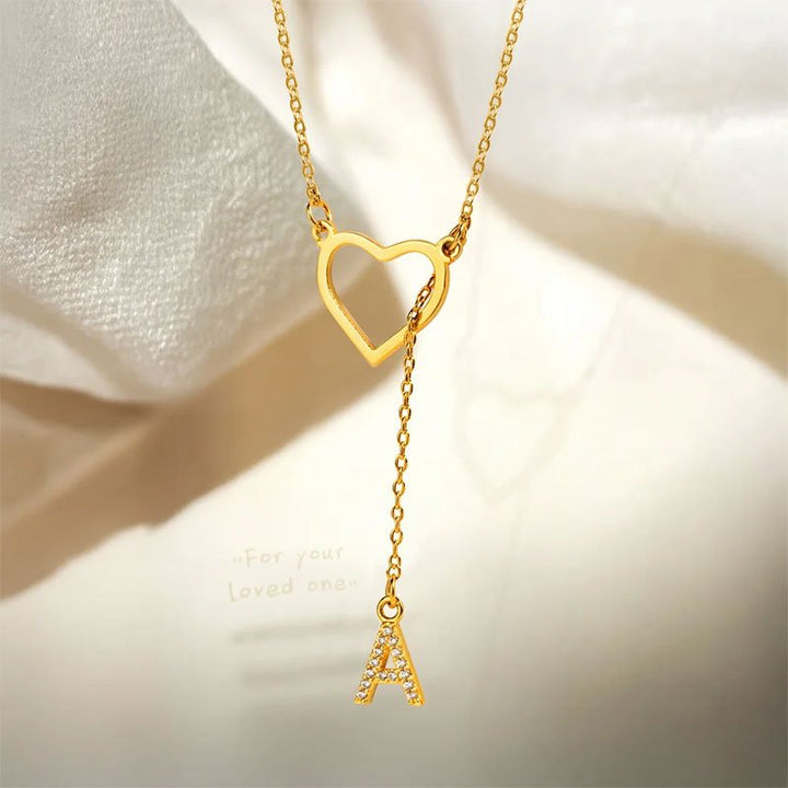 Customized Personalized Heart Lasso Necklace - Inlaid Zirconia Letters - Canvasgiftco