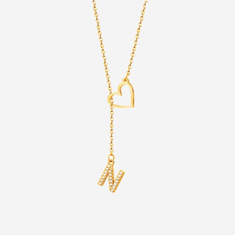 Customized Personalized Heart Lasso Necklace-Inlaid Zirconia Letters - Canvasgiftco