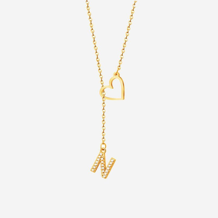 Customized Personalized Heart Lasso Necklace-Inlaid Zirconia Letters - Canvasgiftco