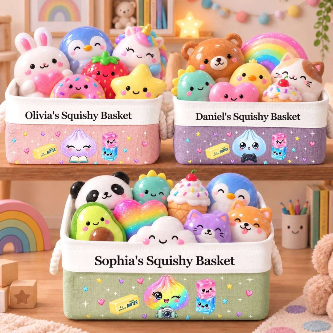 Personalized Squishy Storage Basket – Custom Name Toy Organizer for Kids