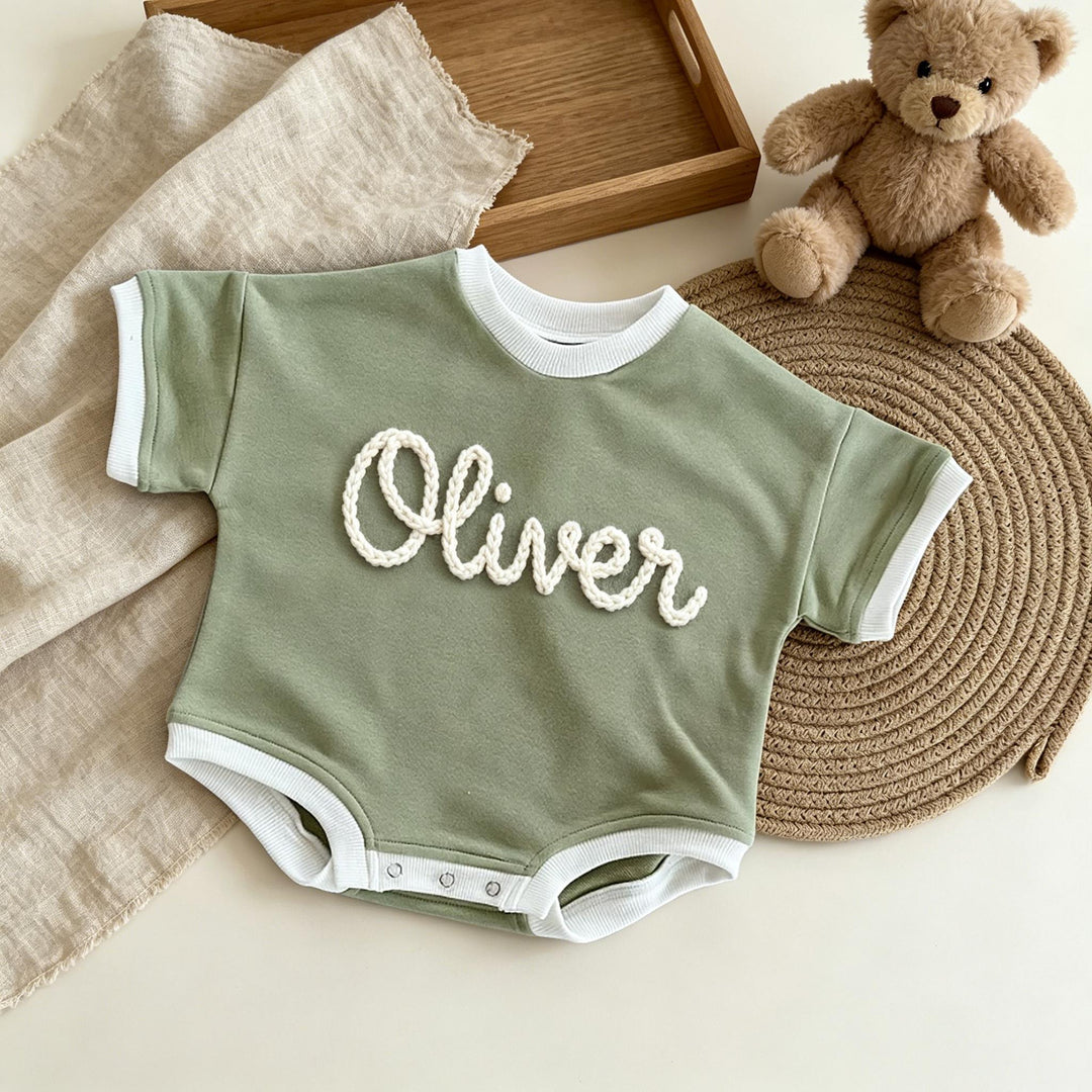 Personalized Hand-Embroidered Baby Romper – Baby-Safe Cotton Outfit